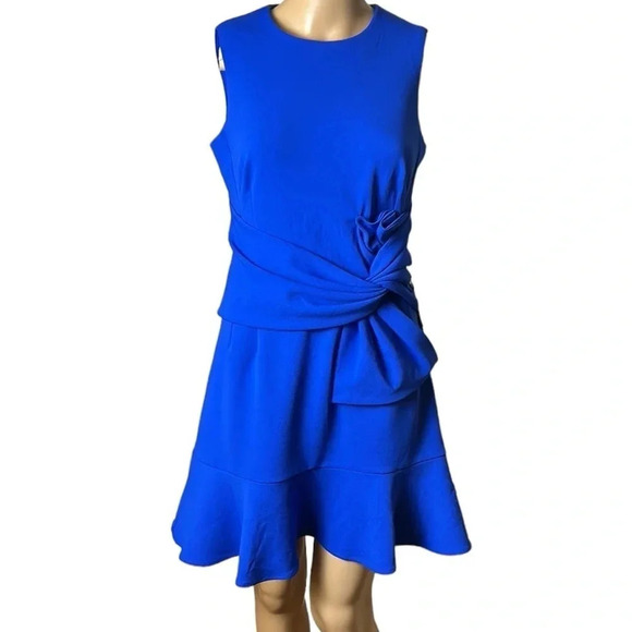 Eliza J. dress,women size 2.NWT blue,sleeveless,ruffles,draped bow,zipper,event - Picture 2 of 12